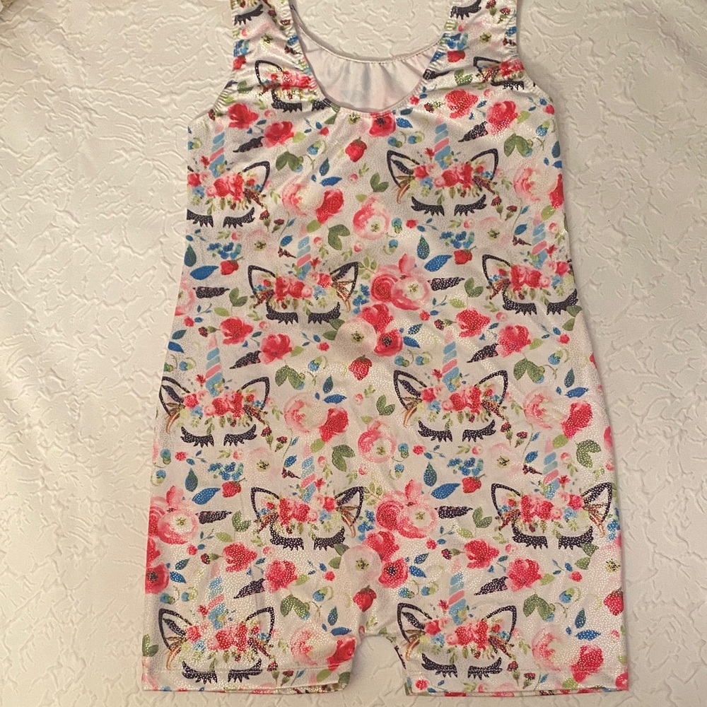 Floral Cat Print Kids Romper